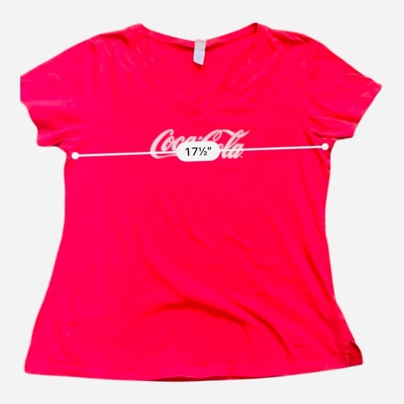 Kavio! casual Coca Cola top T-shirt graphics design Women's Large Red V-Neck - Picture 11 of 14